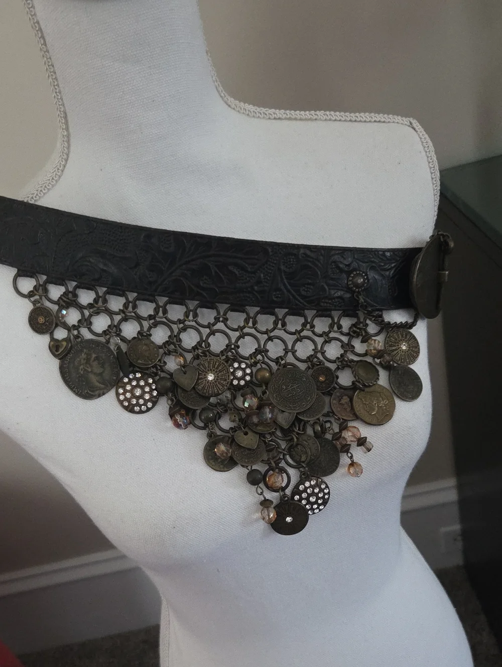 Suzi Roher Vintage Black Leather Belt with Antique Charms